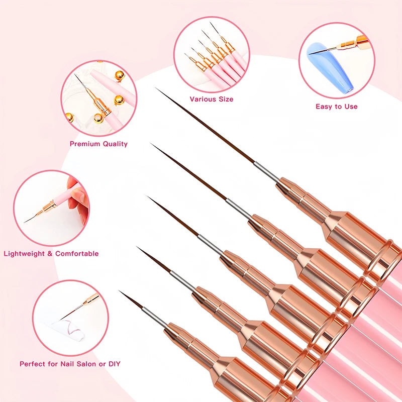 5 Pcs Nail Art Magic Brushes Set Pink