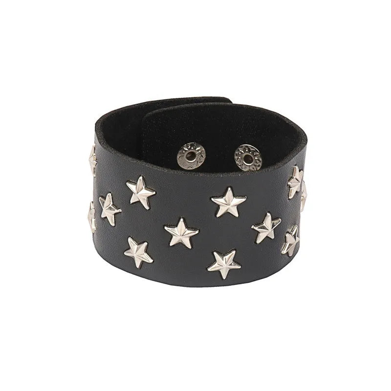 Black Leather Stud Bracelets multiple widths and designs 