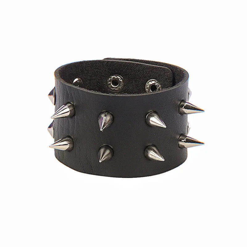 Black Leather Stud Bracelets multiple widths and designs 