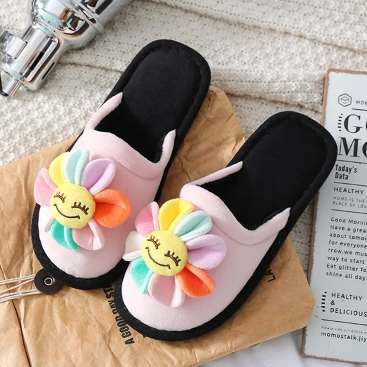 Cozy and Fuzzy Pink Sunflower Slippers 