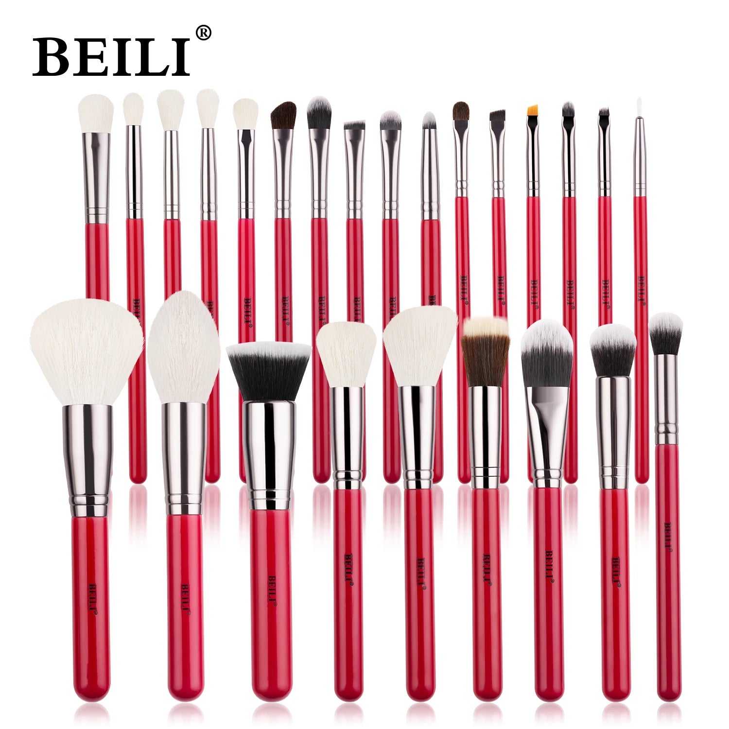 RED BEILI Natural Makeup Brush Sets multiple set options in beautiful red color and style