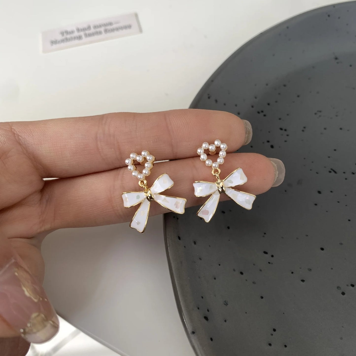 Precious Enamel White Bow Earrings