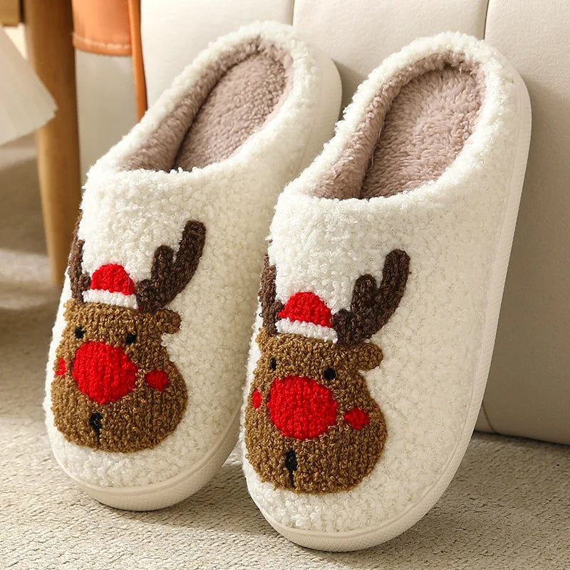 Plush Cozy Slippers Reindeer Designs