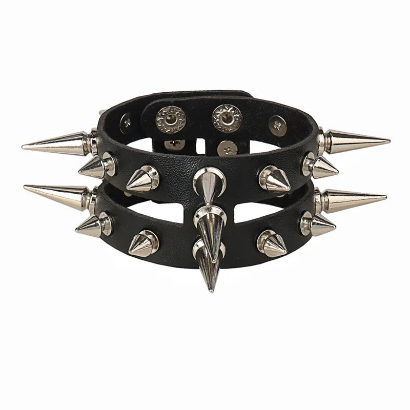 Black Leather Stud Bracelets multiple widths and designs 