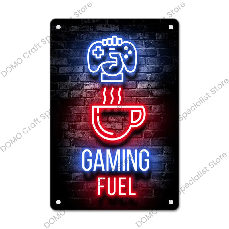 Neon Look Gaming Vintage Metal Sign