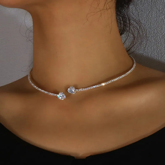  Glitzy Rhinestone Heart Collar Choker Necklace 