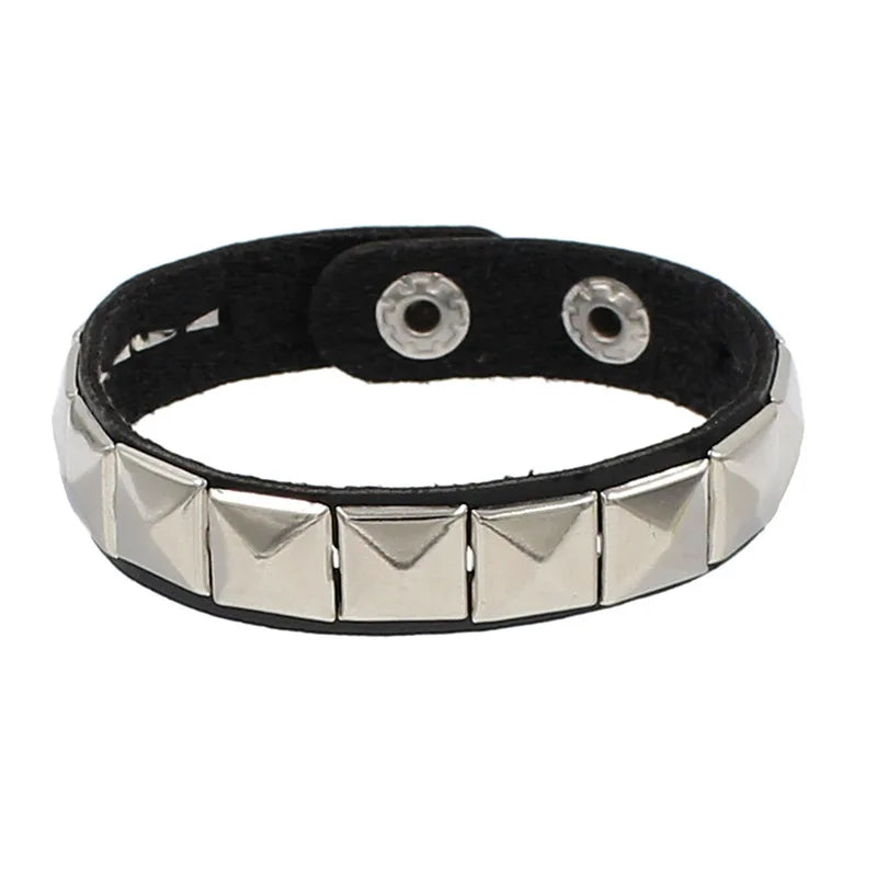 Black Leather Stud Bracelets multiple widths and designs 