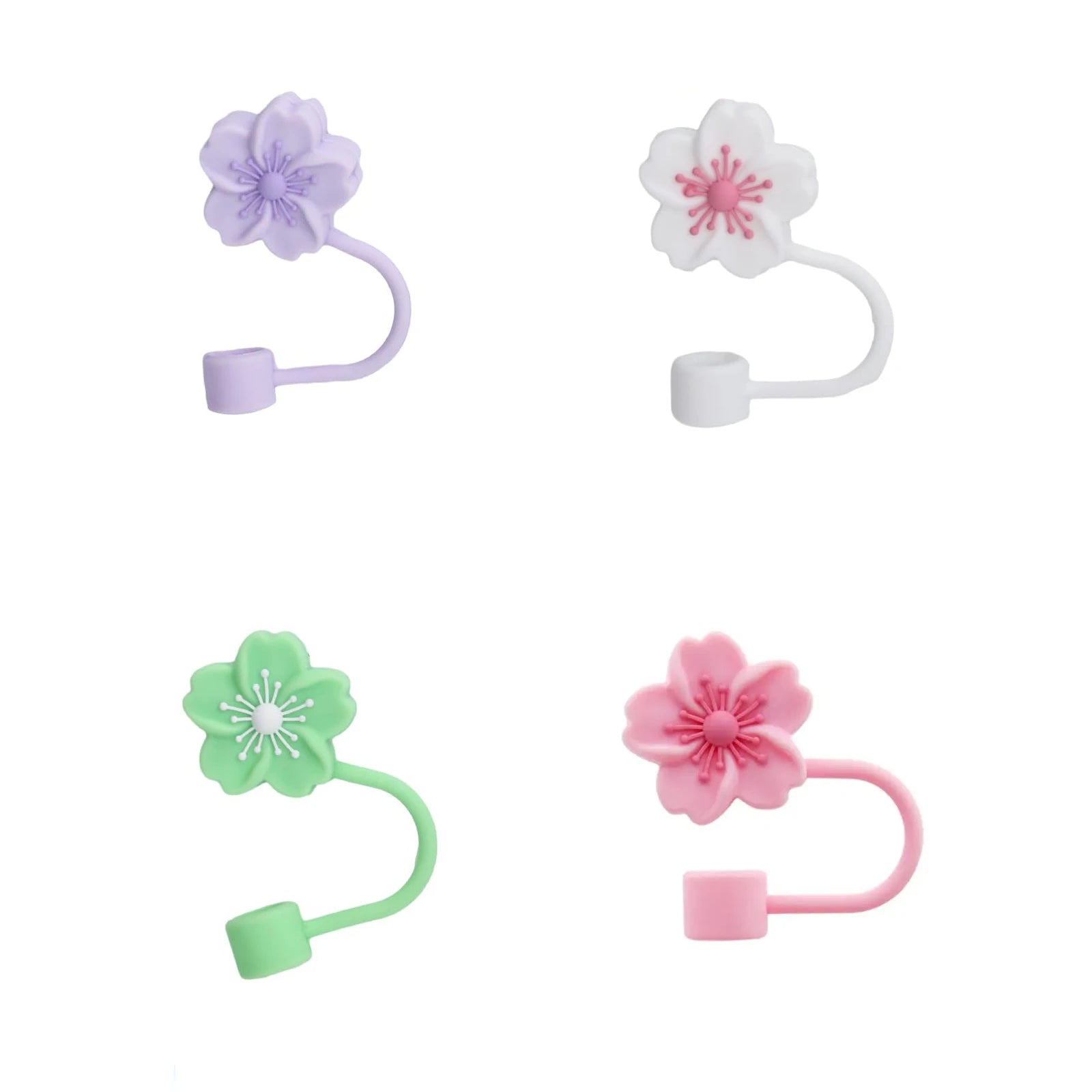 Cute Silicone Straw Covers Cap for Stanley Cup 4Pcs flower designs multi pastel colors