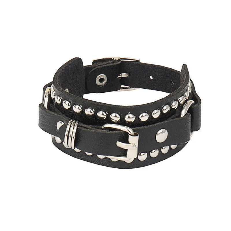 Black Leather Stud Bracelets multiple widths and designs 