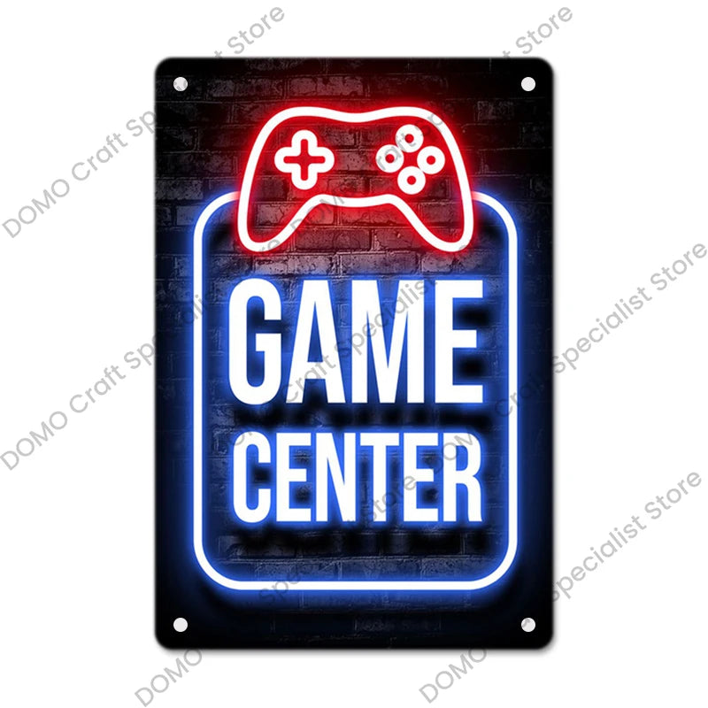 Neon Look Gaming Vintage Metal Sign