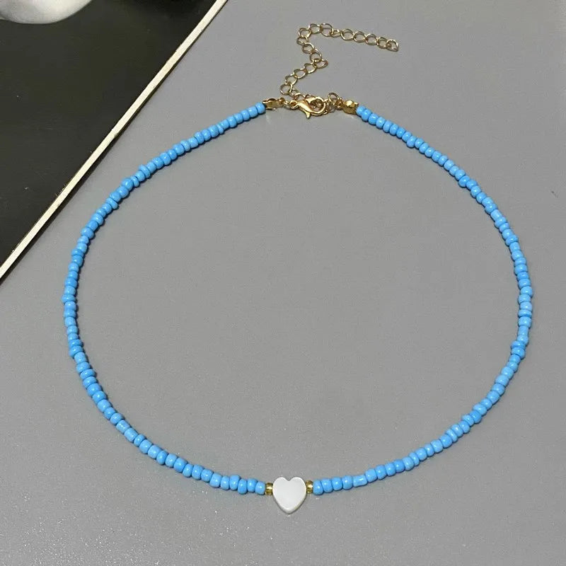 Nature Shell Love Heart Choker Necklace Blue