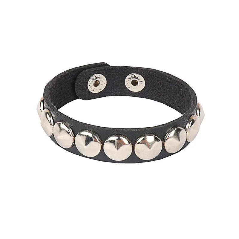 Black Leather Stud Bracelets multiple widths and designs 