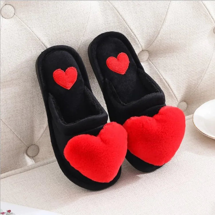 Cozy and Fuzzy Heart Shaped Slippers Black and Red