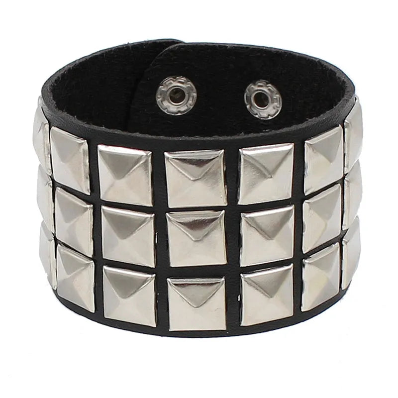 Black Leather Stud Bracelets multiple widths and designs 