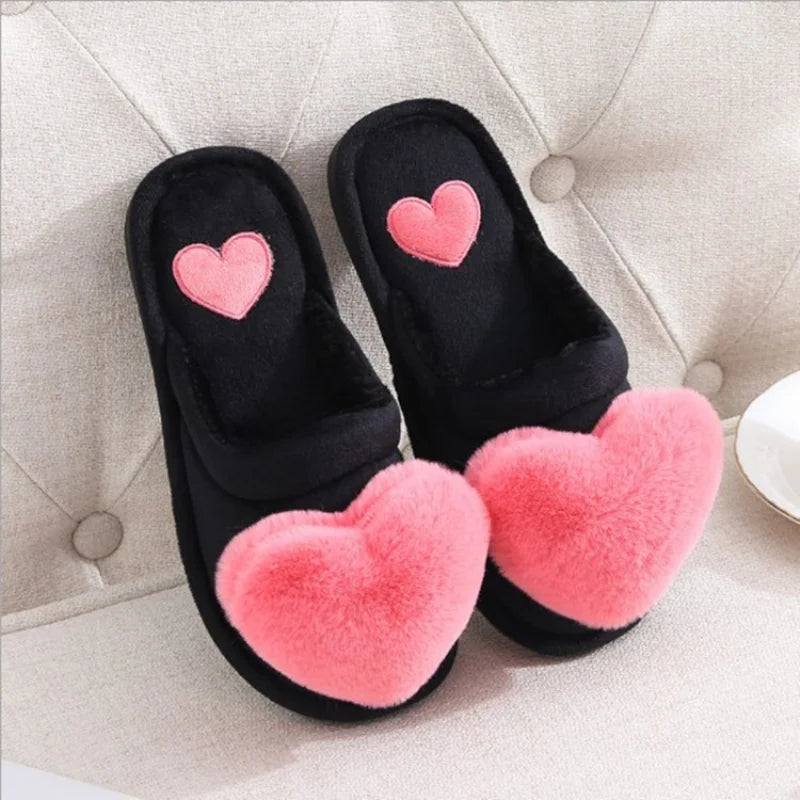 Cozy and Fuzzy Heart Shaped Slippers Black and Pink