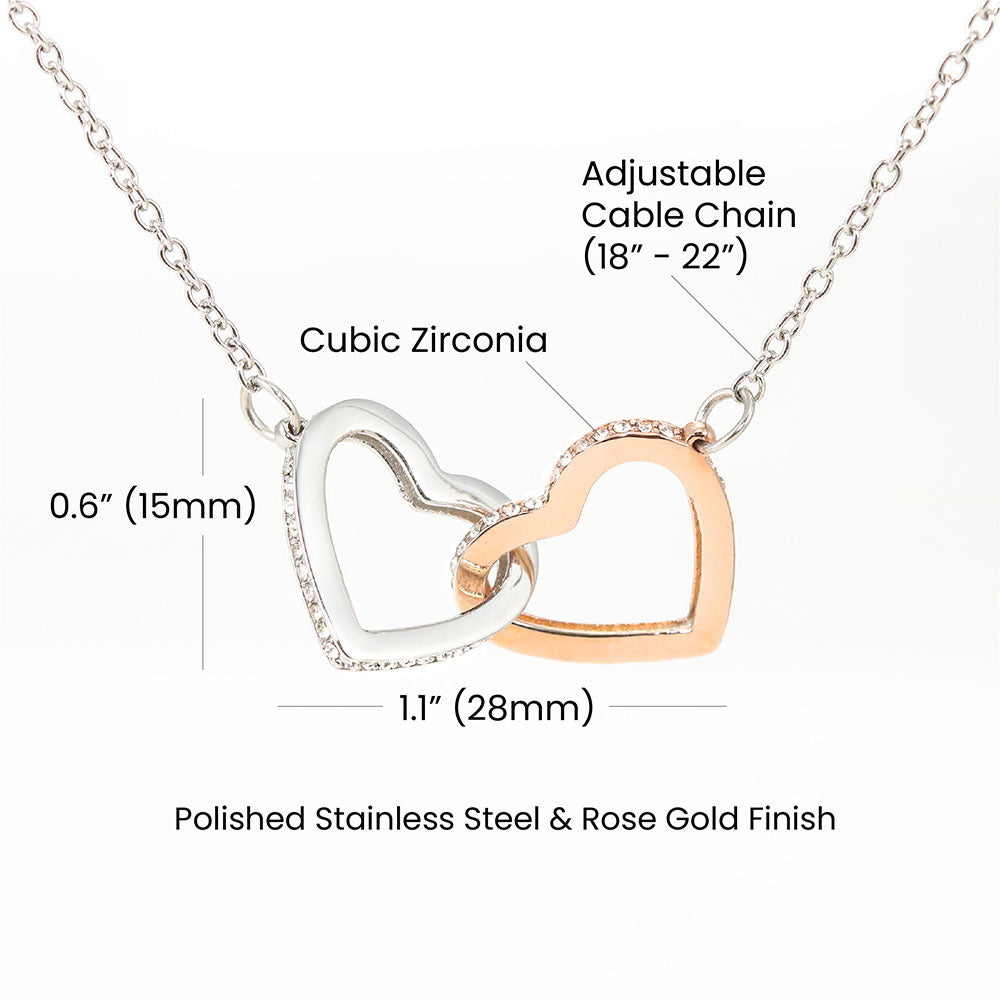 Best Friends Heart Necklace two interlocking heart pendants embellished with CZ crystals High quality polished rose gold finish or 18k yellow gold finish