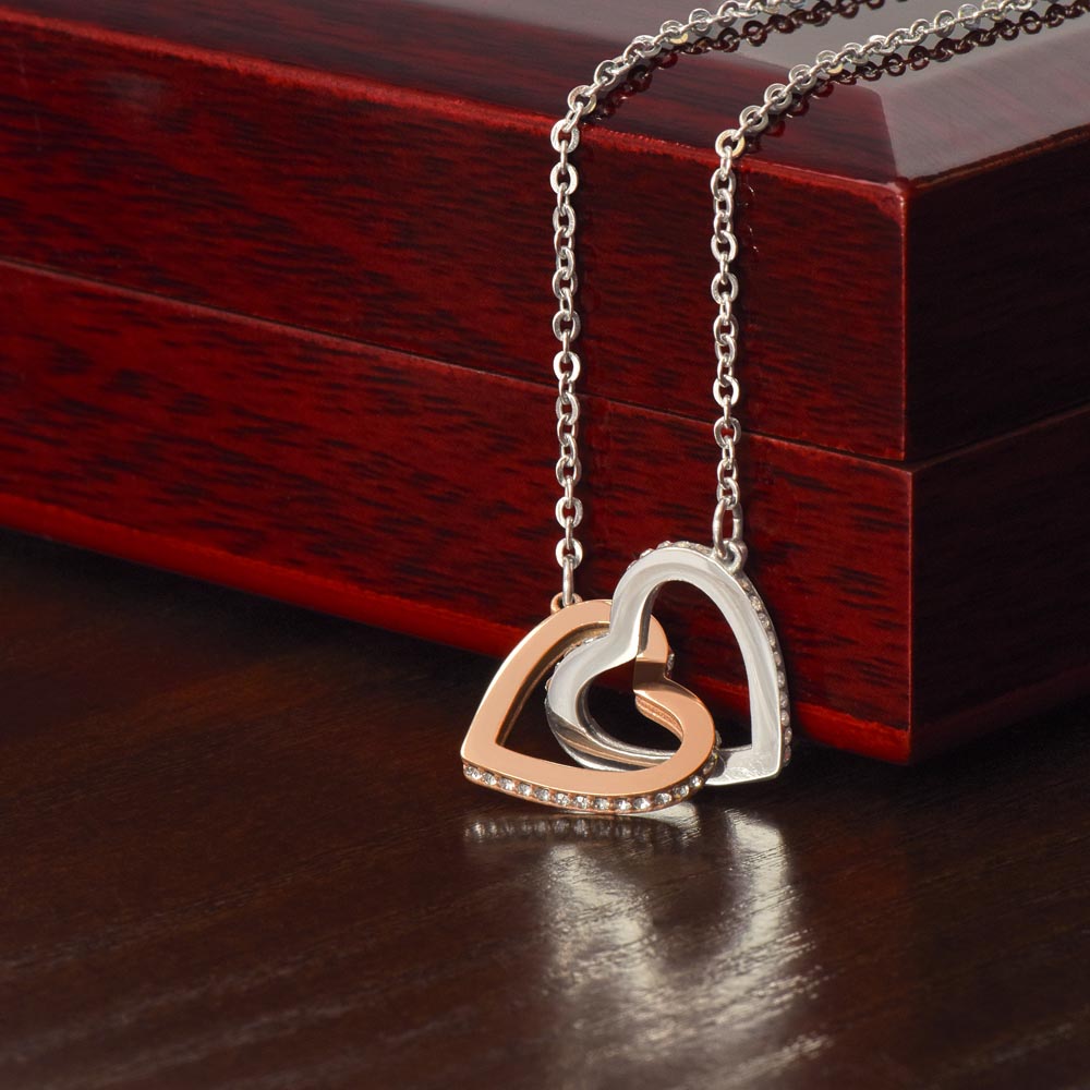 Best Friends Heart Necklace two interlocking heart pendants embellished with CZ crystals High quality polished rose gold finish or 18k yellow gold finish